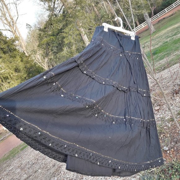 Boho Skirt Long Beaded Vintage Gypsy Skirts Black - Picture 3 of 13